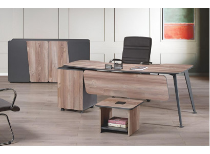 Complete office furniture set desk 3-piece wood brown office furniture