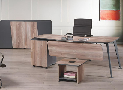 Complete office furniture set desk 3-piece wood brown office furniture