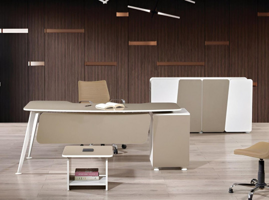 Work desk complete office office furniture desk 3-piece wood set beige