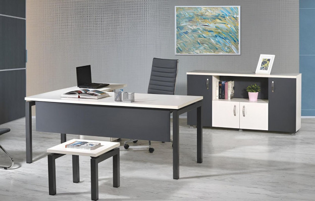 Complete Office Corner Desk Office Furniture 3-Piece Wood Set Gray Computer Furniture