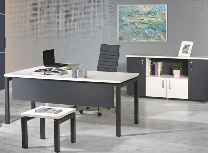 Complete Office Corner Desk Office Furniture 3-Piece Wood Set Gray Computer Furniture