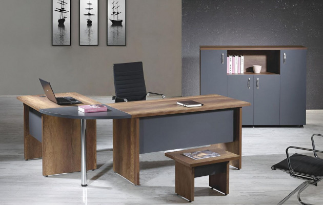 Computer furniture workstation office furniture corner office desk 3-piece wood set gray