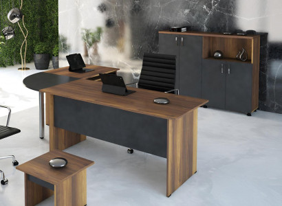 Luxury Set Office Desk Computer Furniture Work Table 3-piece Wood Grey