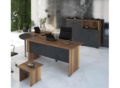 Classic Office Furniture Set 3-Piece Corner Office Desk Complete Office Wood Gray Office