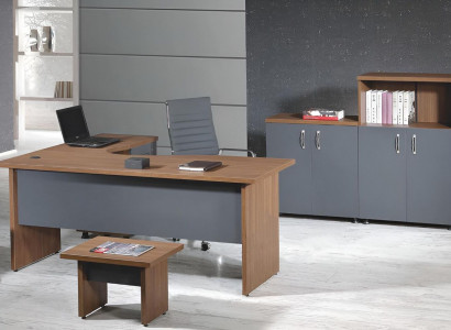 Group office corner desk study furniture cabinet 4-piece wood gray