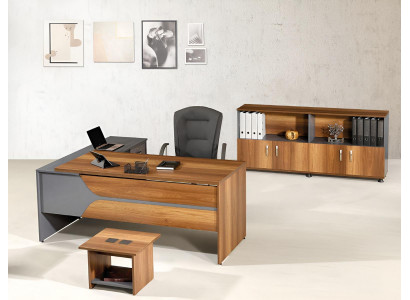 Office Furniture Gray Set 3-Piece Corner Desk Complete Office Cabinet Wood Group