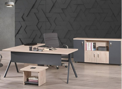 Complete office furniture corner office desk office desk set 3-piece wood gray
