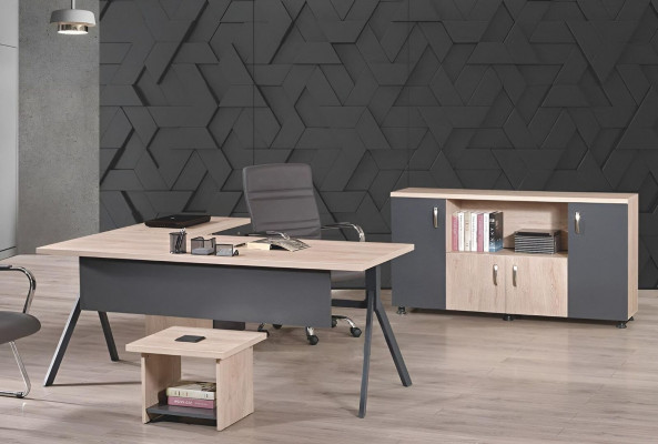 Work Desk Complete Office Office Furniture Corner Office Desk 3-piece Wood Set Gray