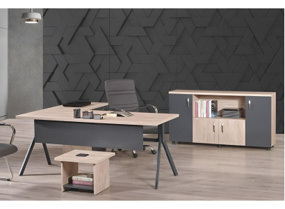 Work Desk Complete Office Office Furniture Corner Office Desk 3-piece Wood Set Gray