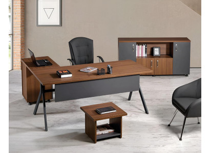 Corner office desk workstation complete office office furniture 3-piece wood set gray