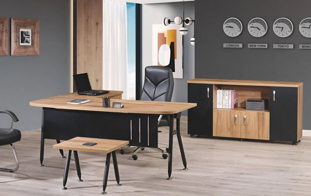 Corner office desk workstation complete office office furniture 3-piece wood set black