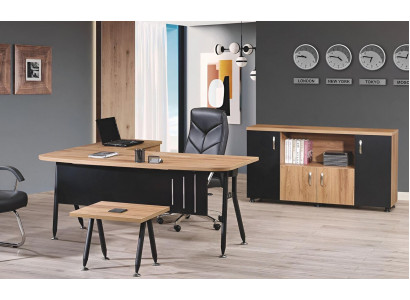 Corner office desk workstation complete office office furniture 3-piece wood set black