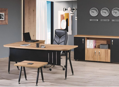 Corner office desk workstation complete office office furniture 3-piece wood set black