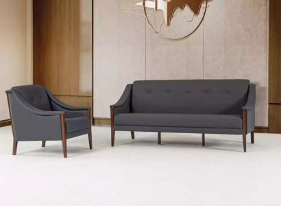 Gray Upholstered Sofa Set Three-Seater Armchair Complete Modern 2-piece New