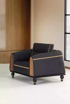 Black Sofa Set Modern Suite Three-Seater Armchair Fabric Furniture 2-Piece Set