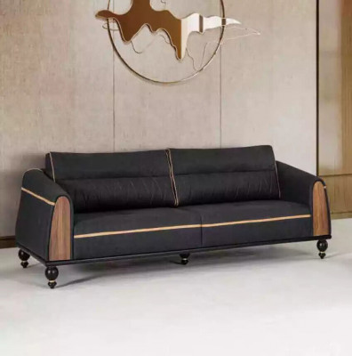 Black Sofa Set Modern Suite Three-Seater Armchair Fabric Furniture 2-Piece Set