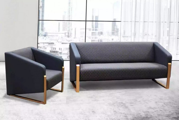 Black complete sofa set office furniture textile three-seater armchair
