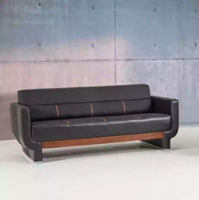 Black three-seater couch modern leather furniture office furnishings upholstery