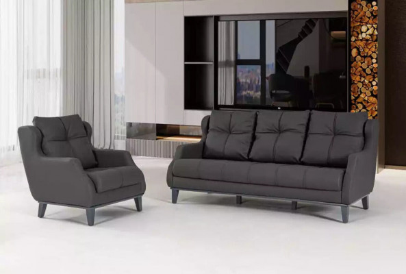 Black sofa set armchair two-seater luxury modern upholstered seat 2+1