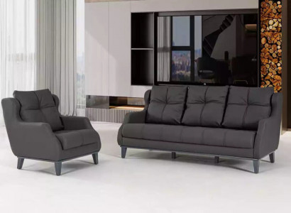 Black sofa set armchair two-seater luxury modern upholstered seat 2+1