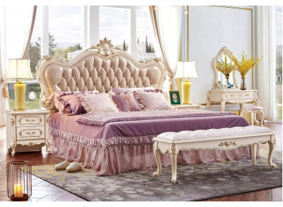 Bedroom set Chesterfield bed 2x nightstands classic furniture 3-piece set