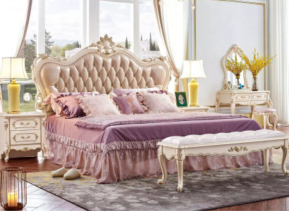 Bedroom set Chesterfield bed 2x nightstands classic furniture 3-piece set