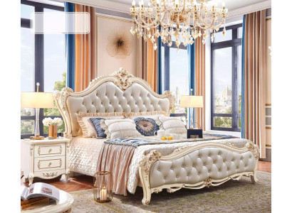 Classic furniture set of 3 pieces consists of a luxury bed and 2 bedside tables.