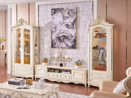 Living room set luxury TV stand 2x display cabinet 3-piece new interior