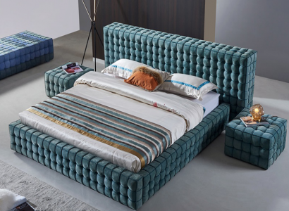 Luxurious turquoise bedroom bed designer double bed wooden frame new