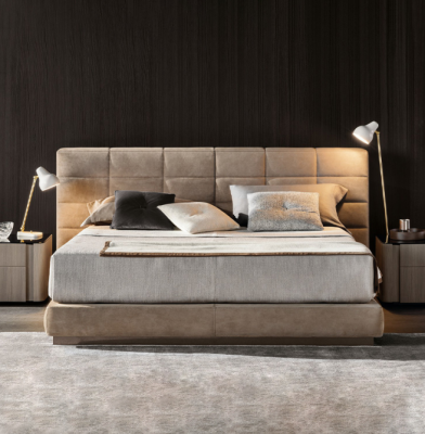 Beige double bed bedroom furniture modern beds luxury wood frame