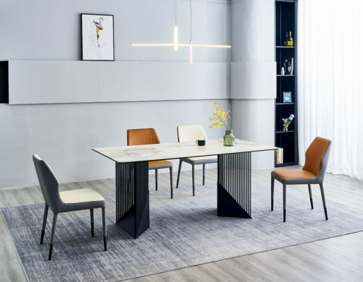 Dining set dining room table designer 6x faux leather chairs dining table 7-piece set