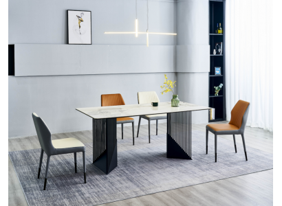 Dining set dining room table designer 6x faux leather chairs dining table 7-piece set
