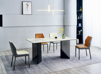 Dining set dining room table designer 6x faux leather chairs dining table 7-piece set