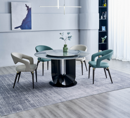 Designer dining set luxury round dining table 6x chairs stylish seating group