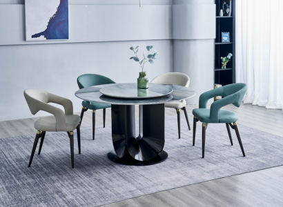 Designer dining set luxury round dining table 6x chairs stylish seating group