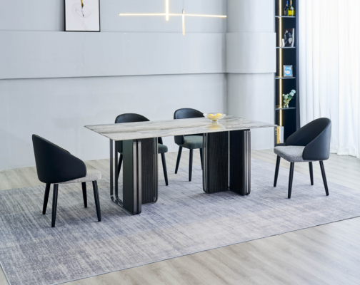Noble dining room furniture designer dining table 6x faux leather chairs 7-piece set
