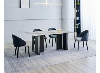 Noble dining room furniture designer dining table 6x faux leather chairs 7-piece set