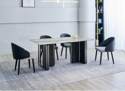 Noble dining room furniture designer dining table 6x faux leather chairs 7-piece set