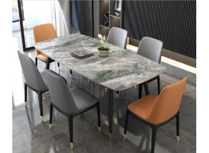 Luxurious dining table with 6 designer faux leather chairs, stylish dining set