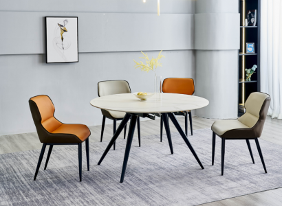 Dining room furniture luxury round table 6x textile chairs dining room set 7-piece