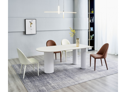 White dining room set Designer dining table 6x upholstered chairs luxury set