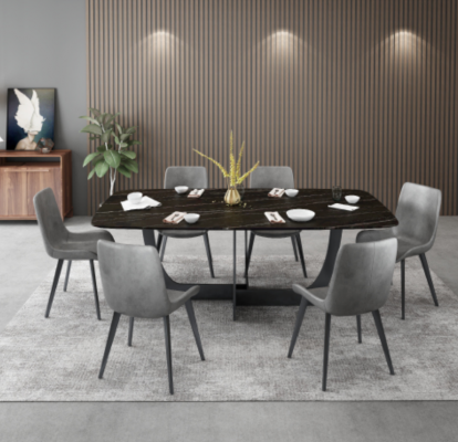 Modern dining room set rectangular dining table 6x faux leather chairs