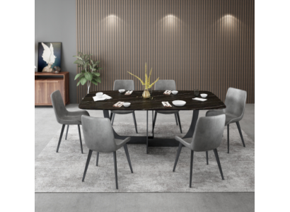 Modern dining room set rectangular dining table 6x faux leather chairs