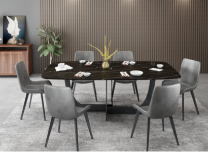 Modern dining room set rectangular dining table 6x faux leather chairs