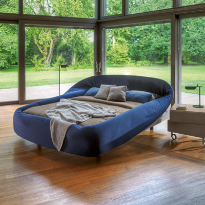 Blue Semi-Circular Double Bed Designer Beds Bedroom Luxury Furniture