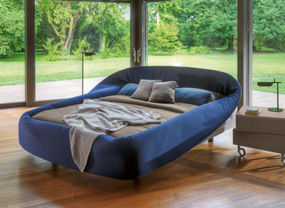 Blue Semi-Circular Double Bed Designer Beds Bedroom Luxury Furniture
