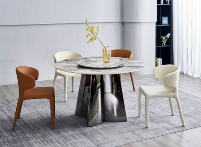 Designer round table luxury 4x leather chairs dining room set modern furniture