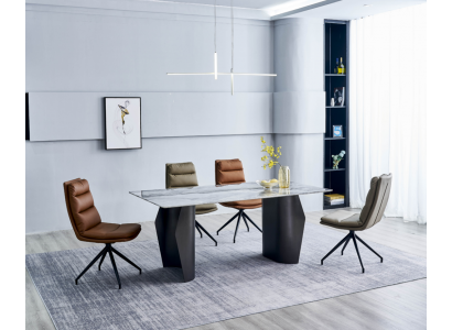 Stylish Dining Room Furniture Grey Dining Table 4x Faux Leather Chairs Single Seater