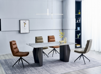 Stylish Dining Room Furniture Grey Dining Table 4x Faux Leather Chairs Single Seater