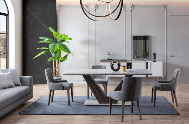 Luxurious Dining Room Set Dining Table 4x Chairs + Sideboard with Mirror New Set